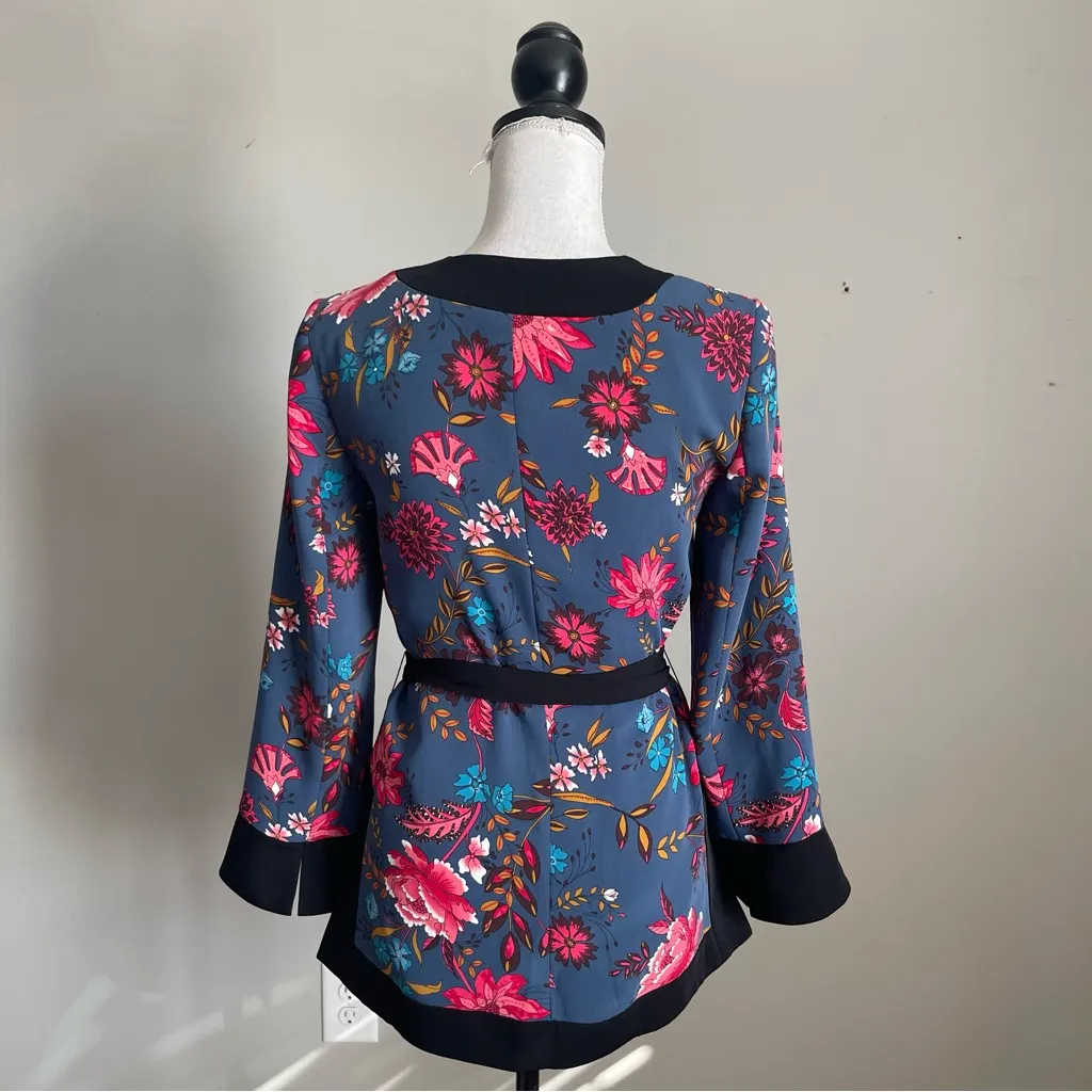 LOFT | Blue Floral Belted Jacket Sz XS - Image 7
