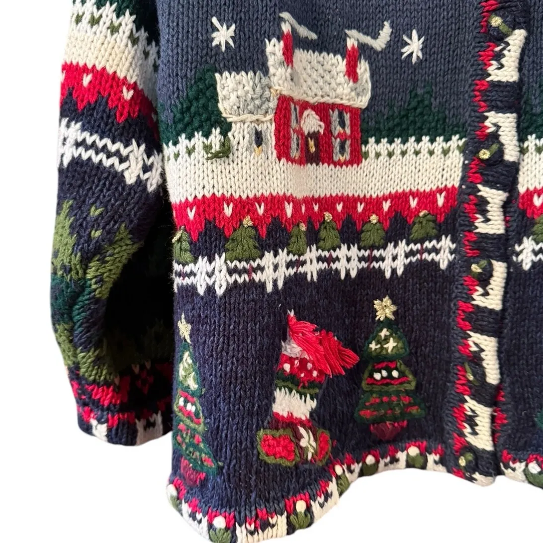 Heirloom Collectibles Women 18/20 3D Christmas Farmhouse Cardigan Cotton Blend Size XL - Image 4