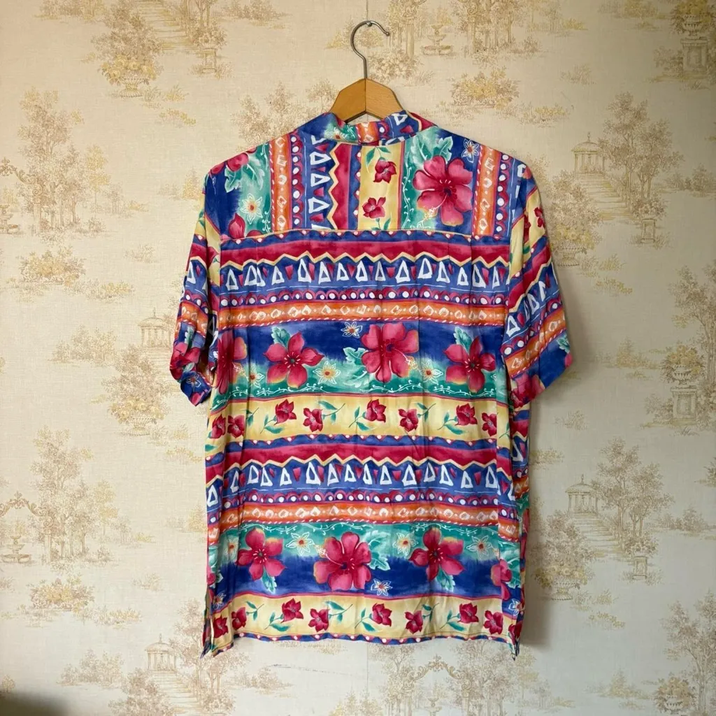Vintage 90s Alfred Dunner Hawaiian hibiscus short sleeve button down shirt 12 Pink - Image 6