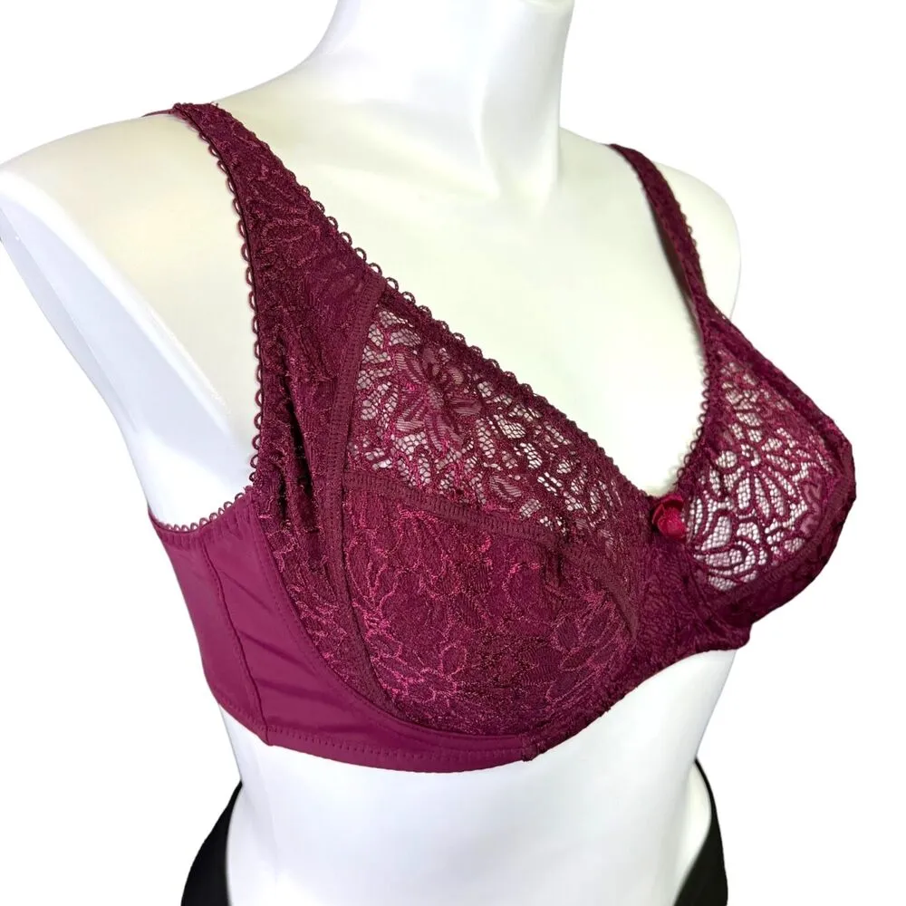 Natural Form Womens Bra Lace Unlined Underwire Burgundy Red Sexy XXXL Size 3X - Image 2