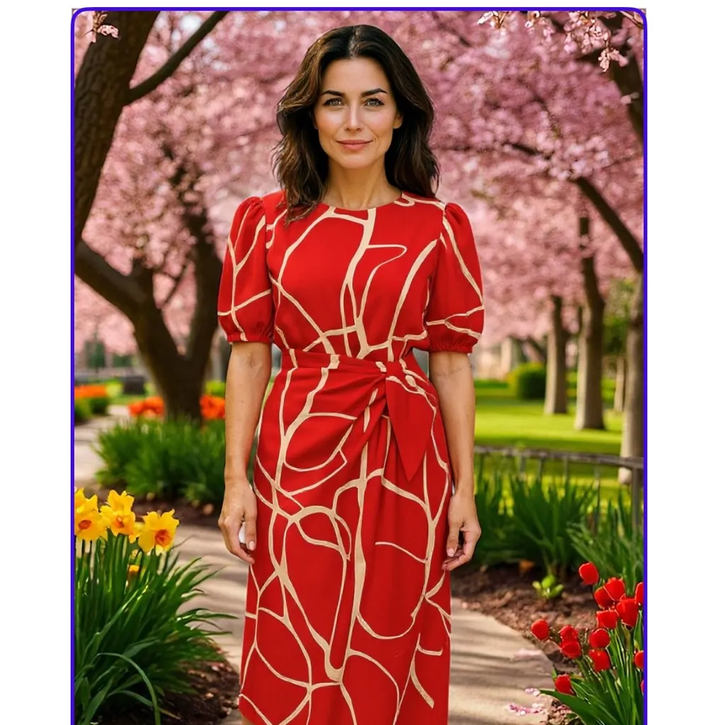 London Times Red Patterned Dress. New - Image 2