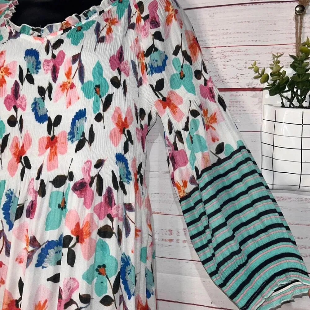 Sharagano Floral & Stripe Dress | Women’s Medium - Image 2