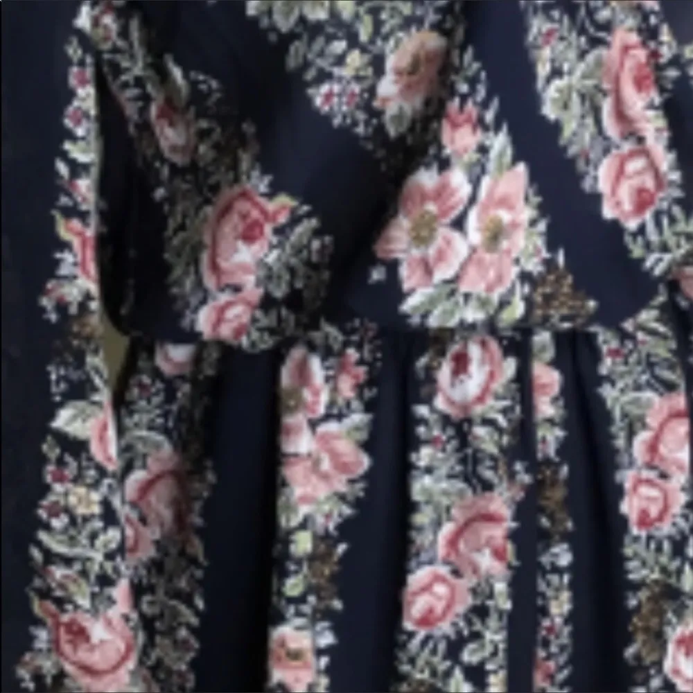 Entro Navy Blue & Pink Floral Long Sleeve V Neck Elastic Waist Flowy Romper Sm - Image 5