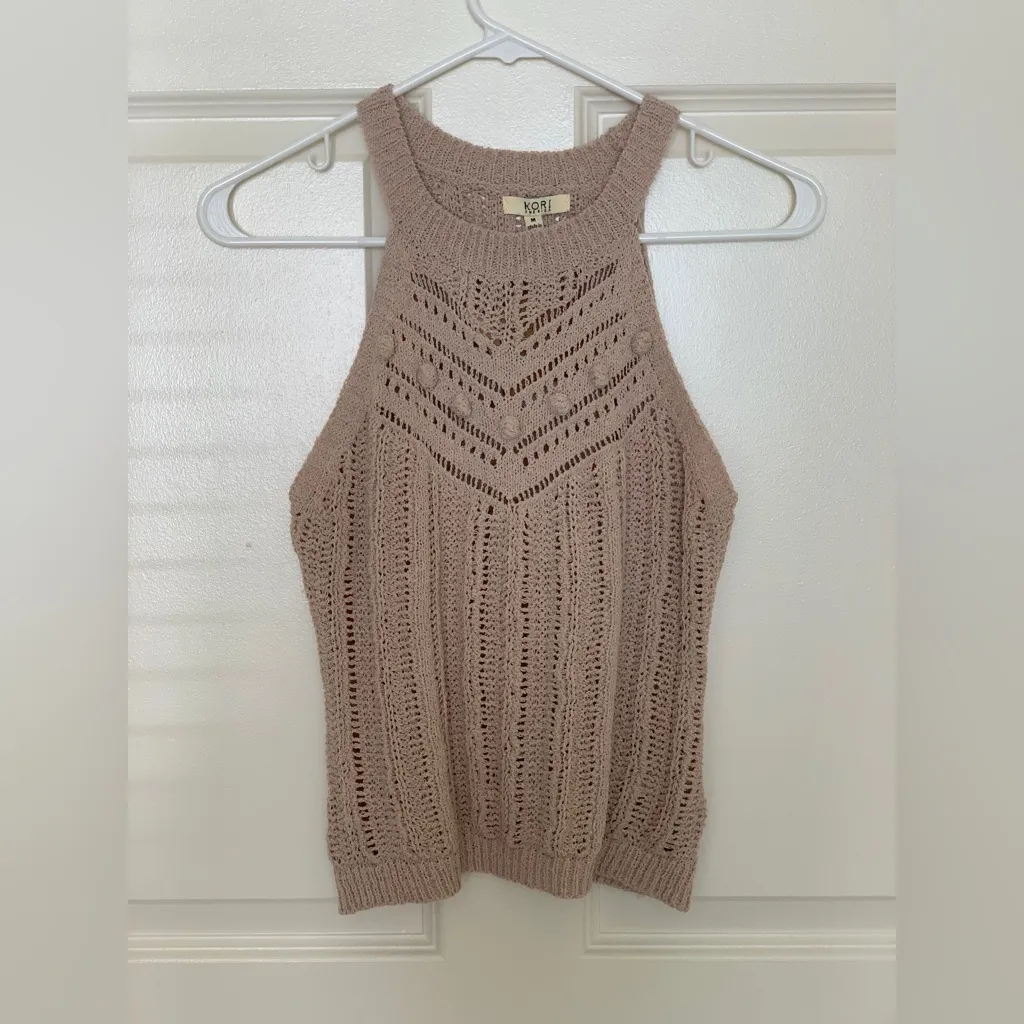 Kori Elegant Beige Knit Halter Top.    Size-Medium - Image 2