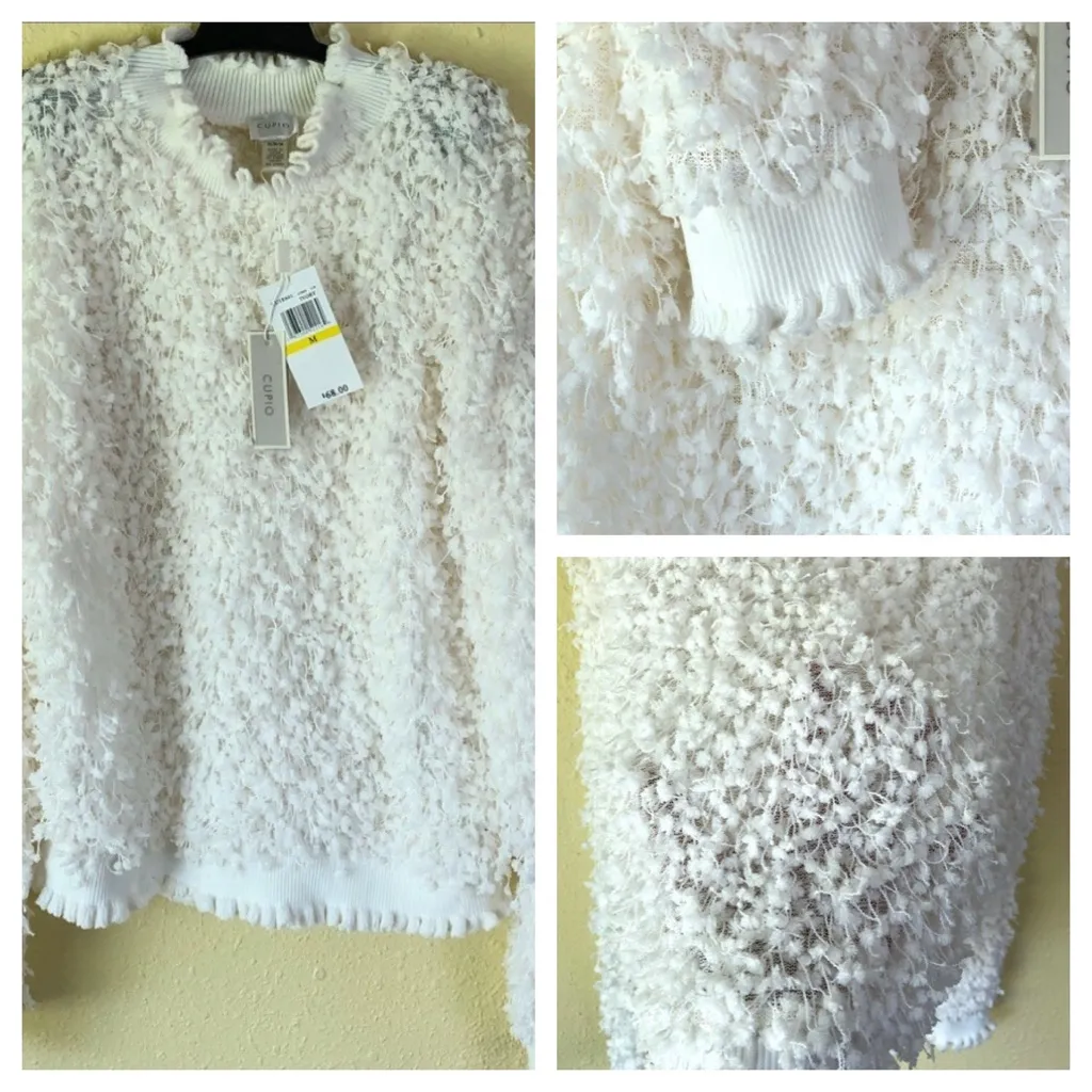 Fancy Knit White frill Sweater M - Image 2