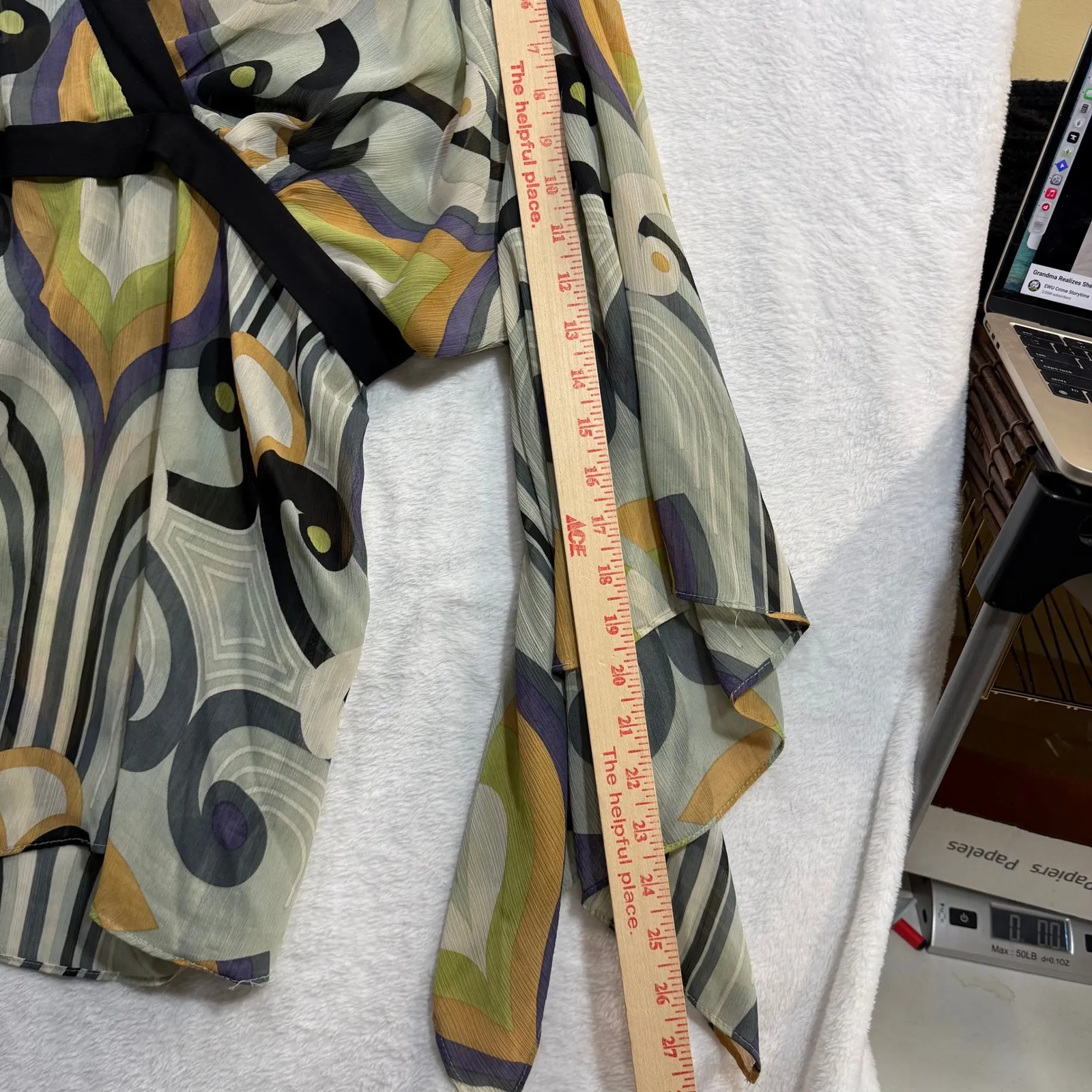 Lane Bryant 26/28 Bell Sleeve Top Abstract Sheer 70s Groovy Boho Fest Artsy Y2K - Image 6