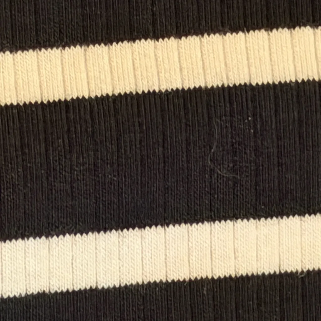 Lucky Brand Black and White Striped Women's Top Ribbed off shoulder NWT - Image 5