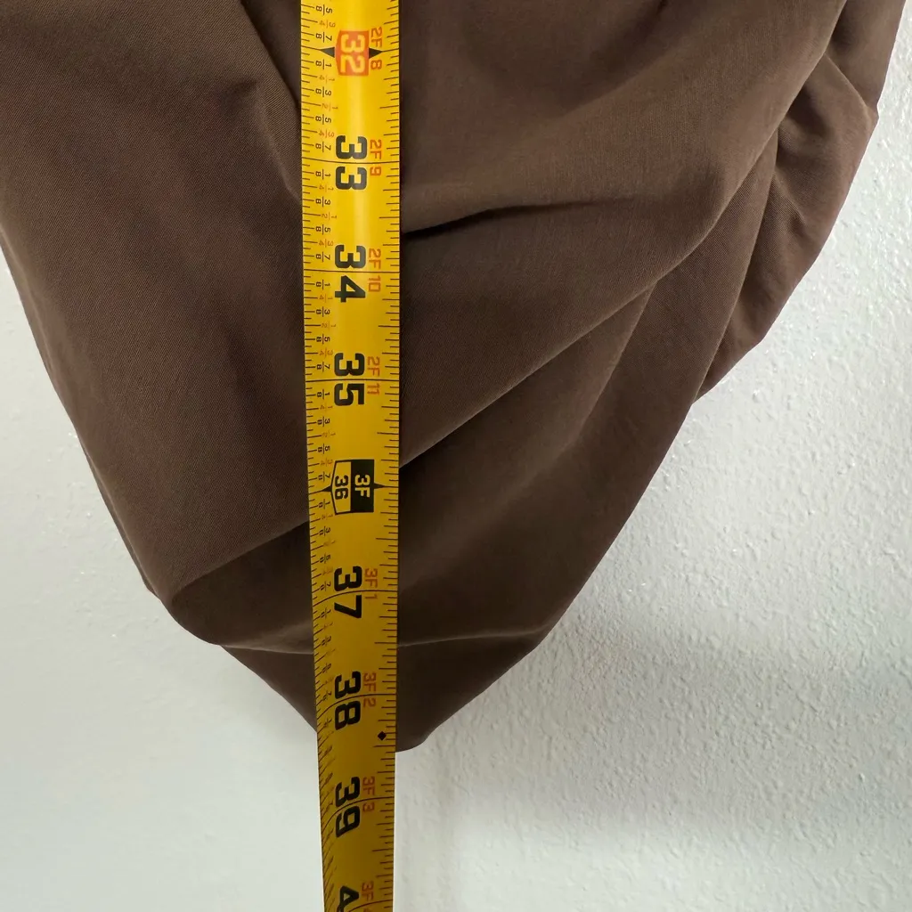 Zara  Mini Shirt Dress with Gathering Long Sleeve Button-Up Brown Dress XS - Image 9