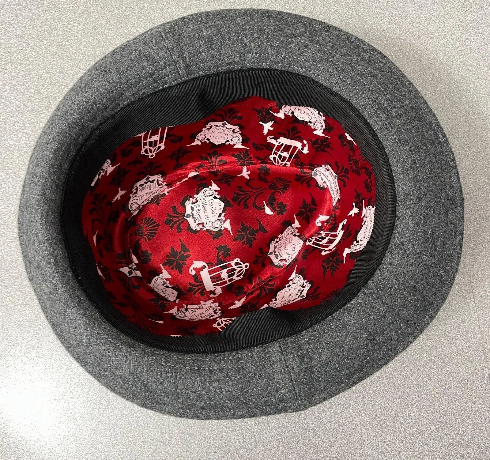 Cha Chas House of Ill Repute Fedora Hat Womens Gray Lined Zip Pocket Skull 6 3/4 - Image 6