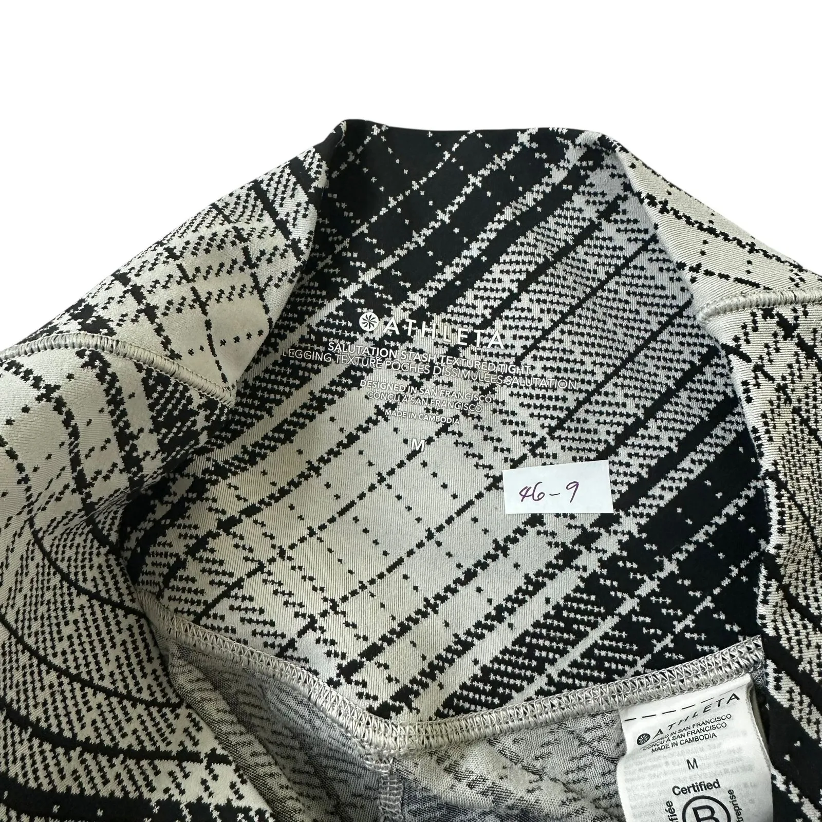 Athleta Black/White High Rise Leggings w/ Pockets Women's Size Medium | 46-9 - Image 3