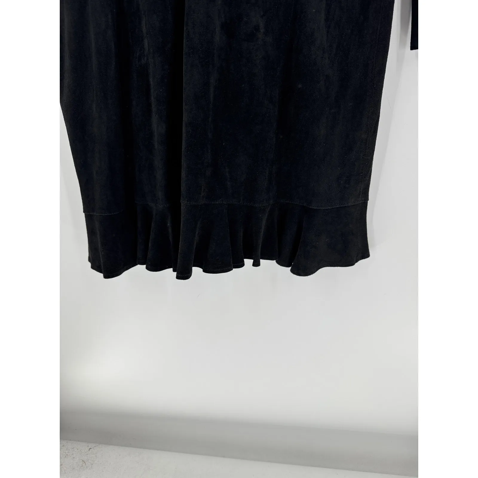 Vintage suede fur collar long coat size L western NFR skijoring cabin whimsigoth Black Size L - Image 9