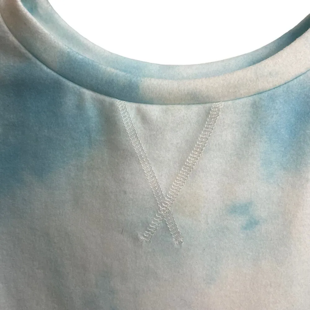 Tie Dye Blue and White Lounge Pajama Pullover Sweatshirt Size L - Image 3