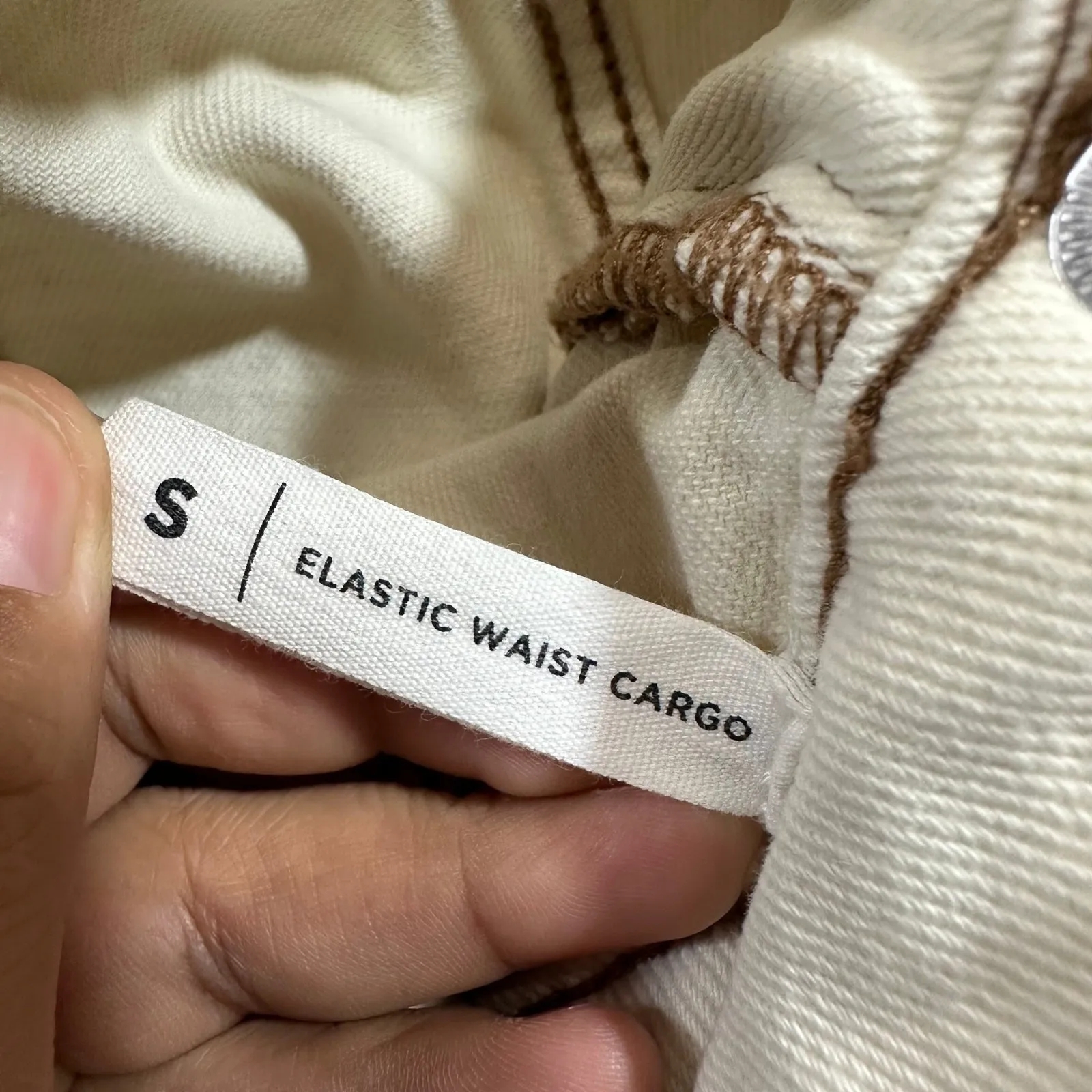 Pacsun S Elastic Waist Cargo Pant Cream Utility Straightleg Streetwear Y2K Retro - Image 7