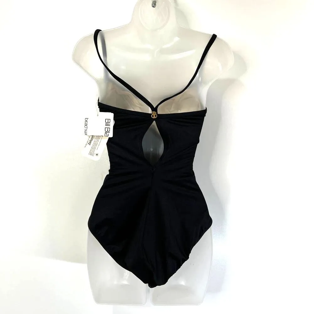 90s Vintage Bill Blass One Piece Swim Deadstock Black Classic Swimsuit Size 12 - Image 2