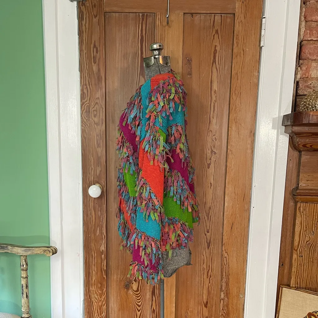 Vintage Design Options Philip & Jane Gordon Ribbon Fringe Art Knit Cardigan~M 🍄 Green Size M - Image 4