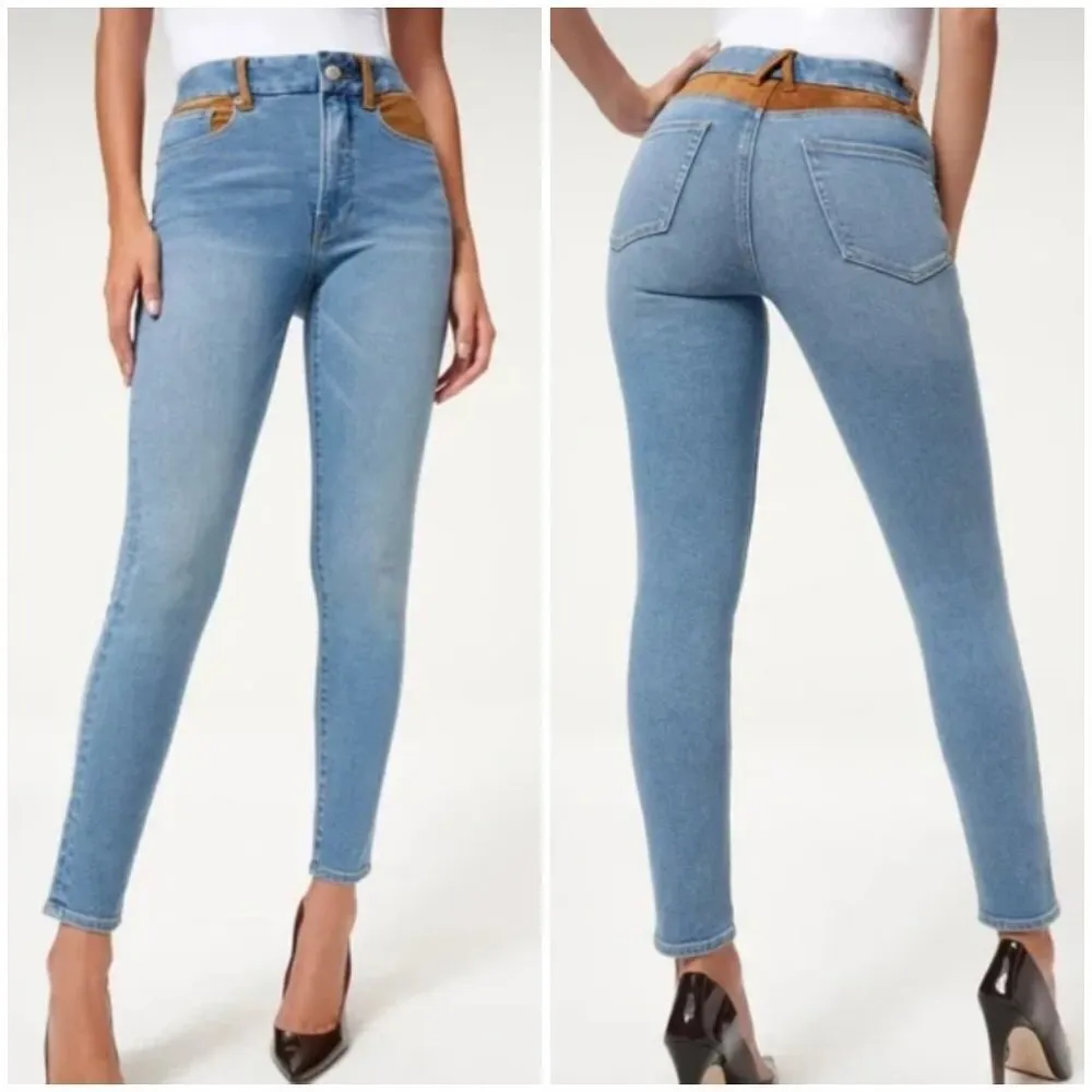 💕GOOD AMERICAN💕 Good Legs Suede Mixing Skinny Jeans ~ INDIGO080 Blue 8/29 NWT - Image 4