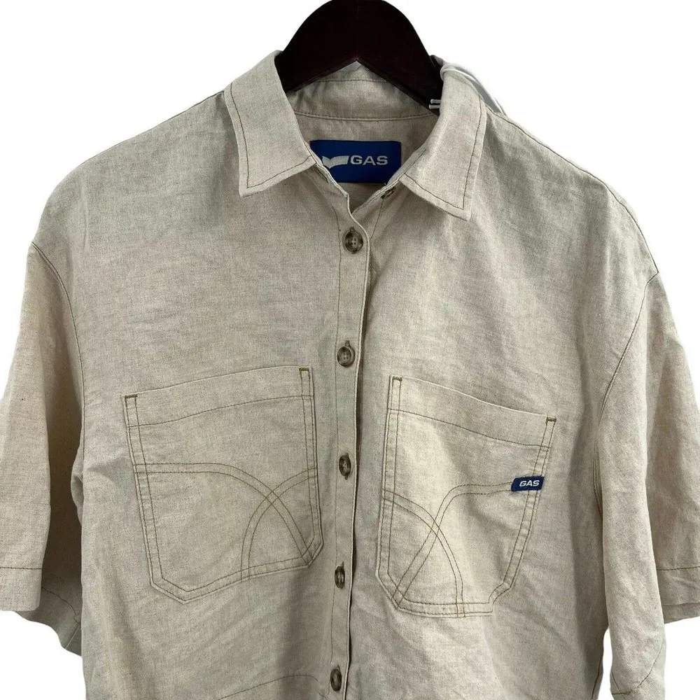 GAS Jeans Linen Blend Nausyca Button Front Shirt Size Small New - Image 2