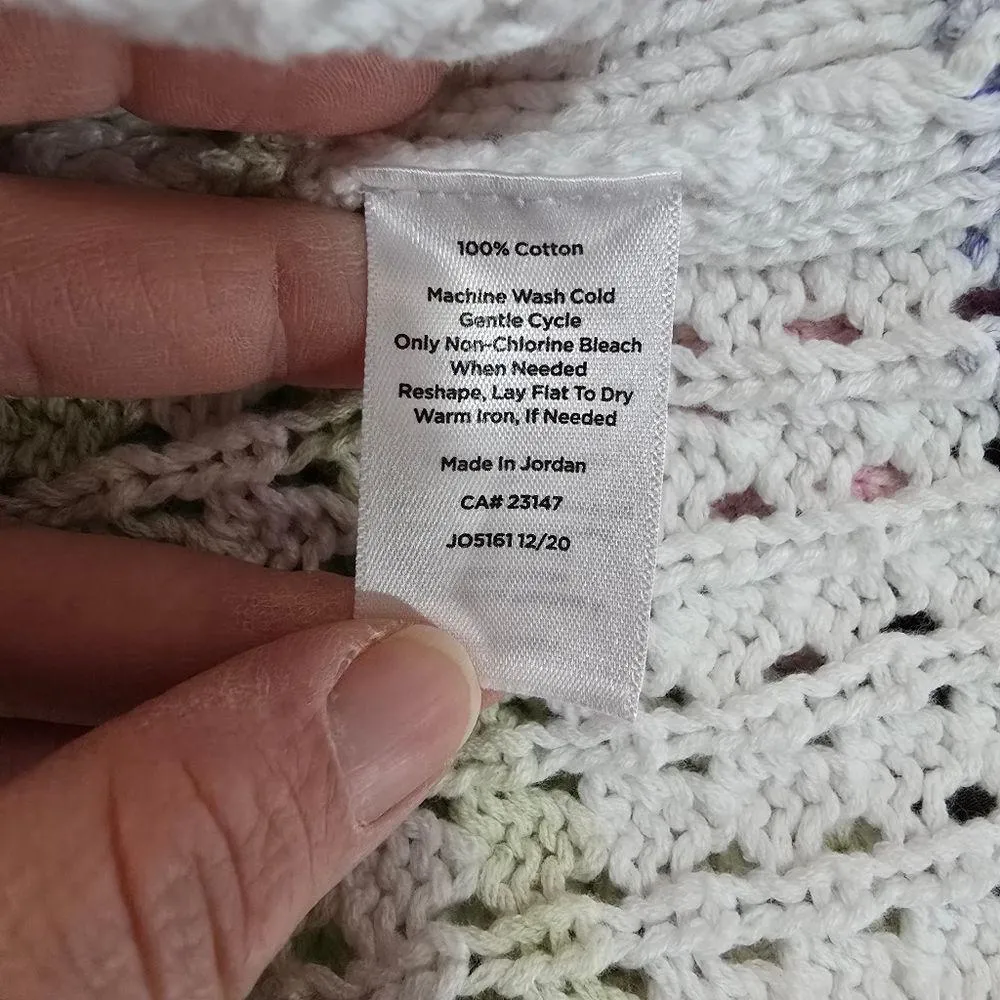 Talbots Pastel Striped Open Weave Cotton Crewneck Sweater Size MP - Image 7