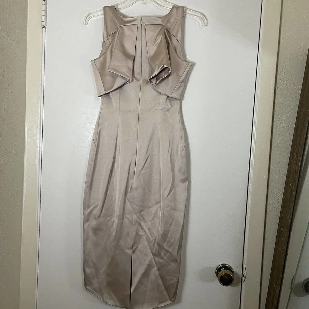 Karen Millen Bow Front Cold Shoulder Knee Length Shift Dress Champagne pink US 2 - Image 8