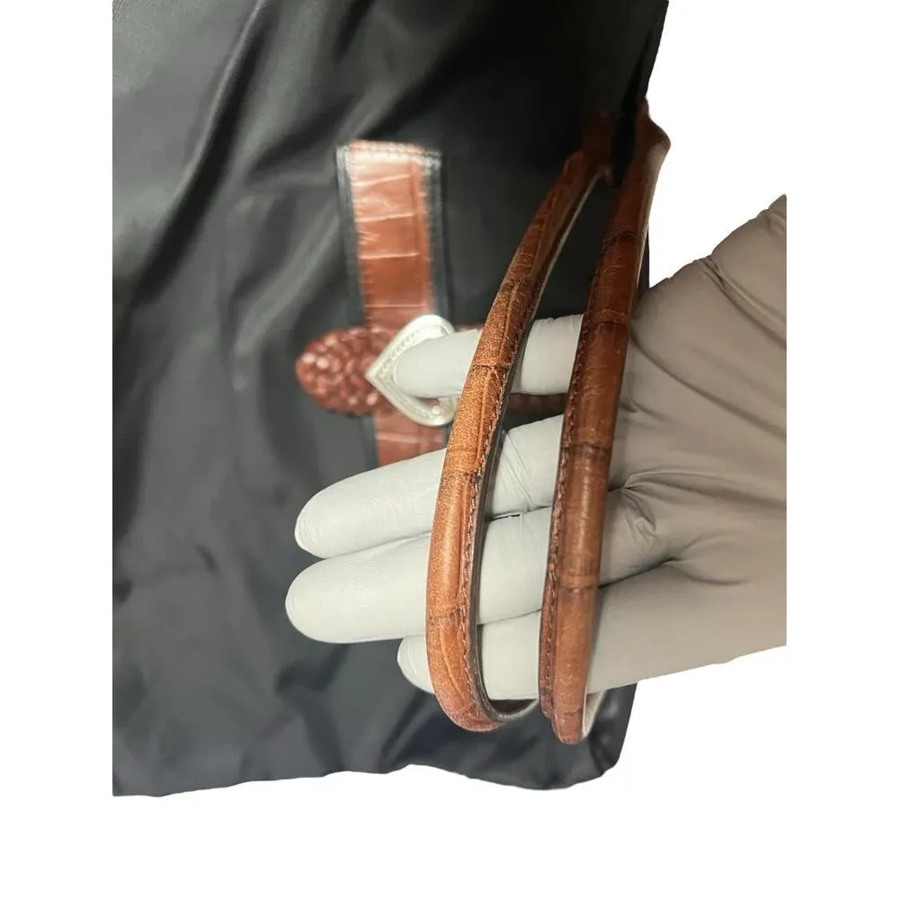 Brighton Black Nylon Brown Croc Embossed Leather Trim Caroline Folding Tote Bag - Image 4