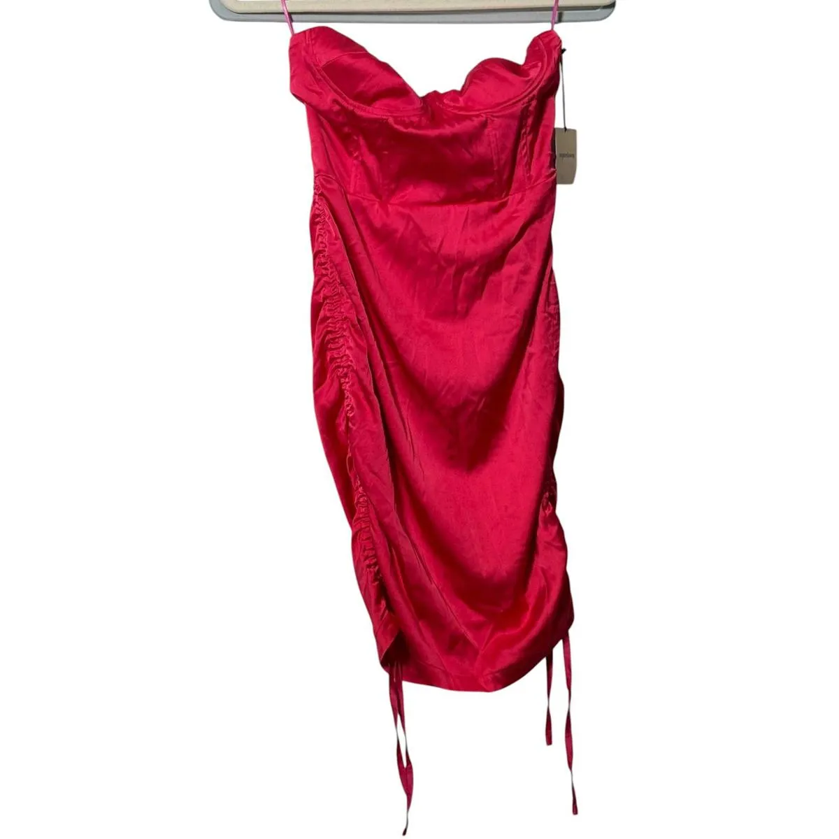 Superdown Lilou Strapless Mini Dress Hot Pink Satin Revolve NWT Size Small - Image 8