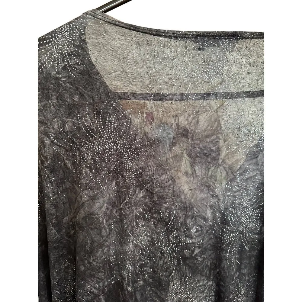 M.K.M. Designs Sheer Black Silver Sparkly Blouse Ruched Front Slit 3X Whimsigoth - Image 4
