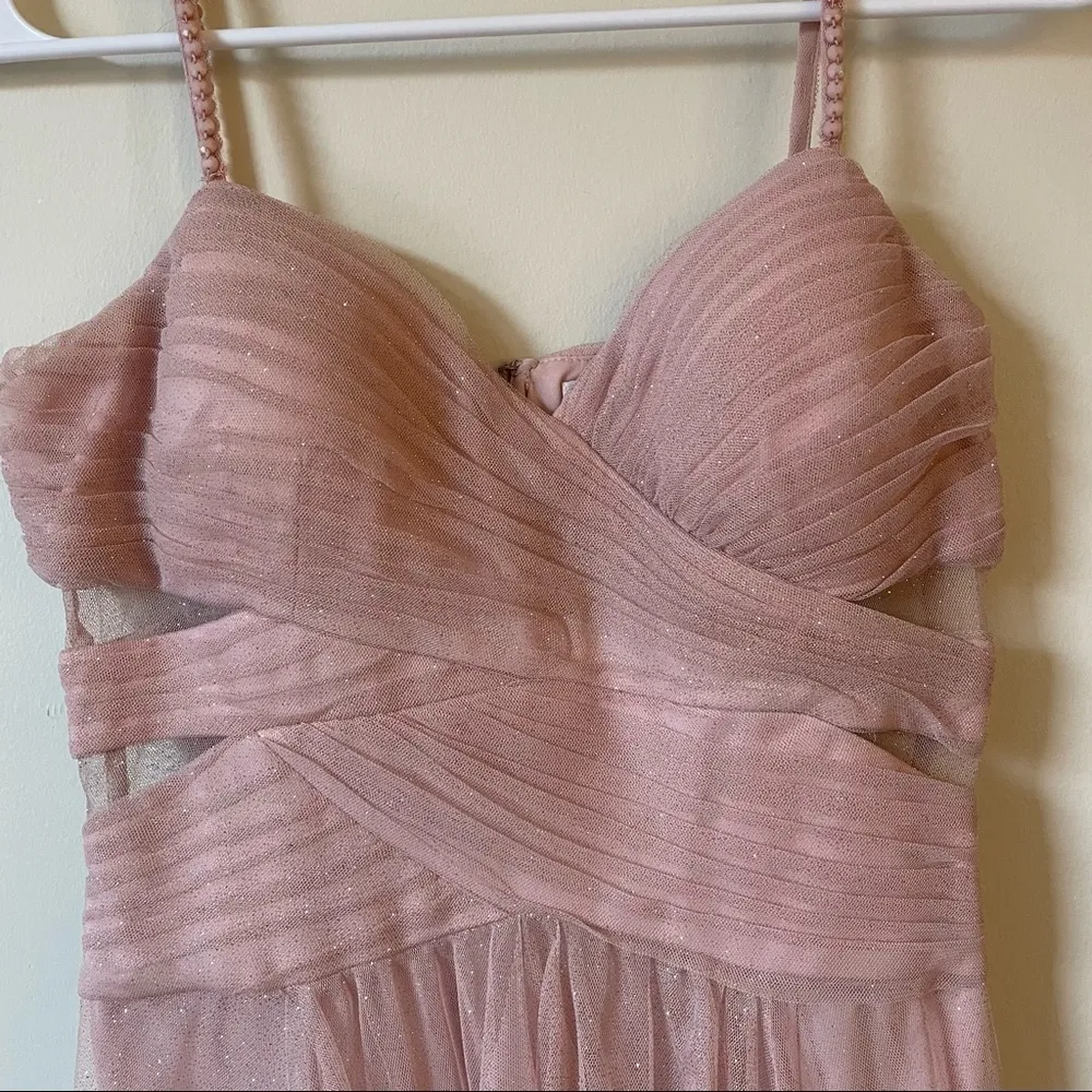 Hailey Logan by Adrianna Papell Blush Pink High Low Cutoit V-Neck Straps Gown - Image 2