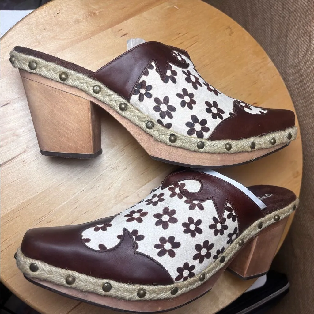 🌼RARE VTG Paris Blues size #9 Brown Floral Women's Clogs daysi print cow 🐄 🌼 - Image 12