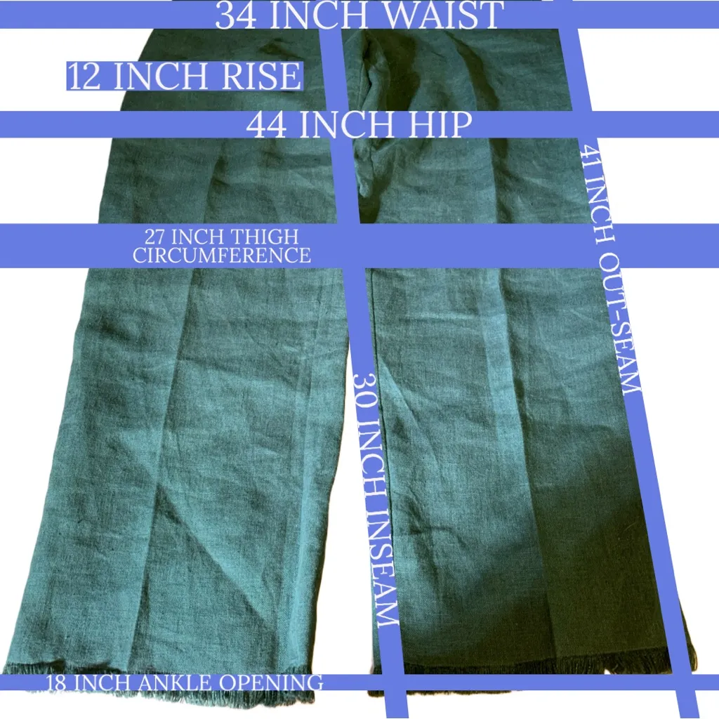 VINTAGE 1990'S HARVE BENARD FOREST GREEN LINEN FRINGE HEM TROUSERS (14) - Image 12