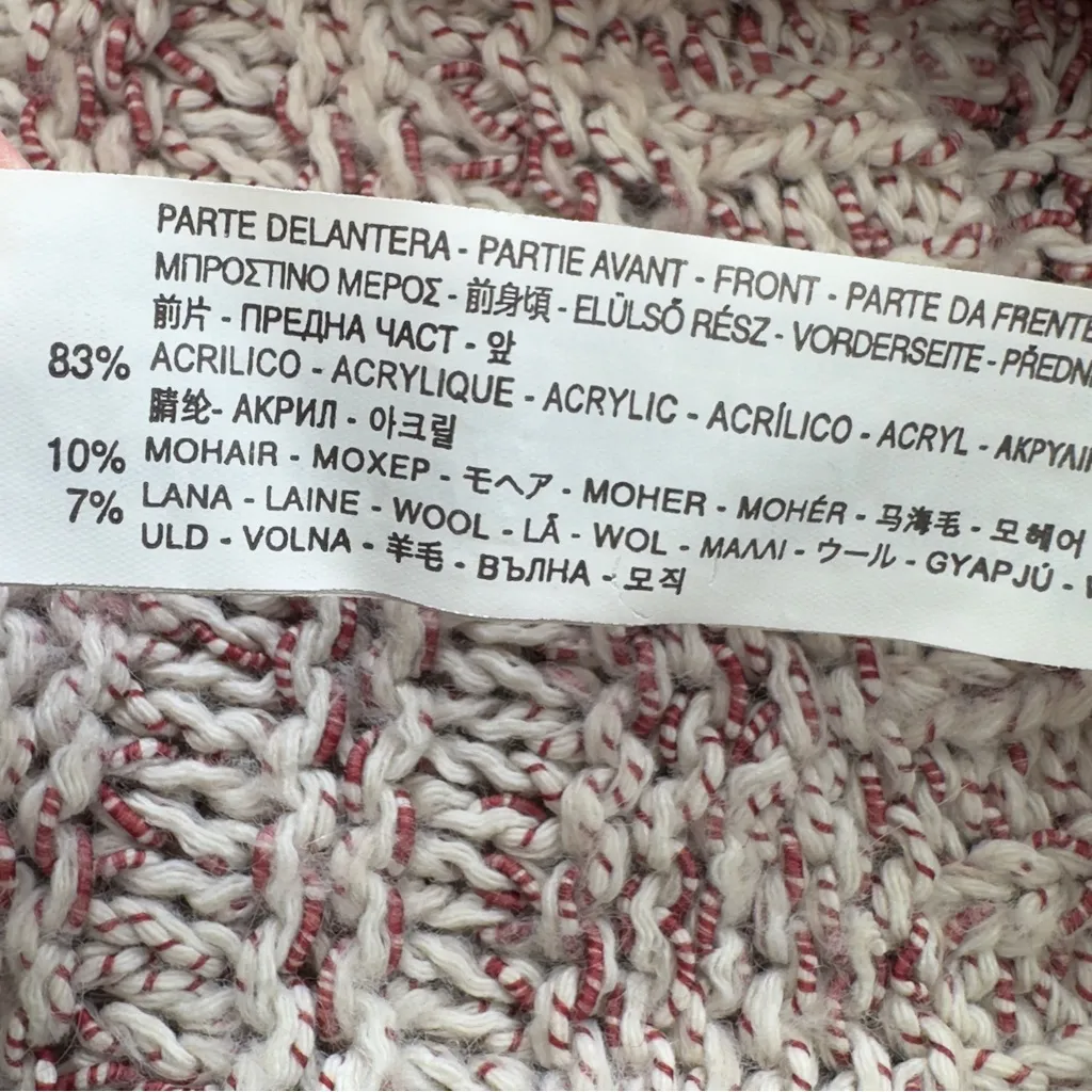 Zara Knit mohair wool crochet Burgundy V-Neck Sweater S - Image 5