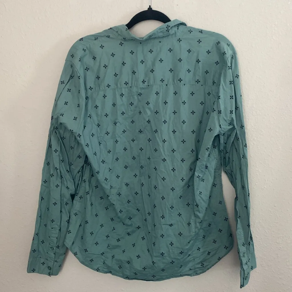 Garnet Hill Cotton Blue Patterned Casual Button Down | Size 16 - Image 7