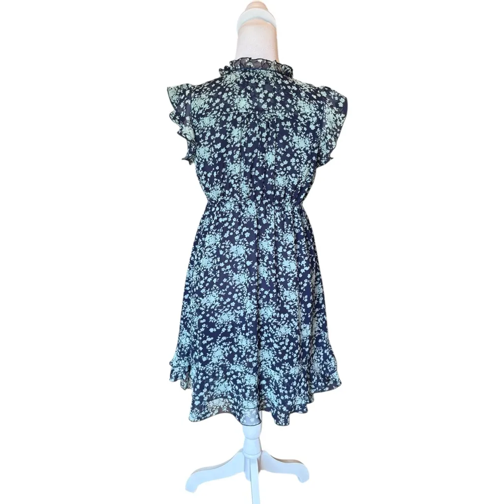 Papillon Floral Print Cap Sleeve V Neck Dress Ruffle Trim Lined Size Medium - Image 2
