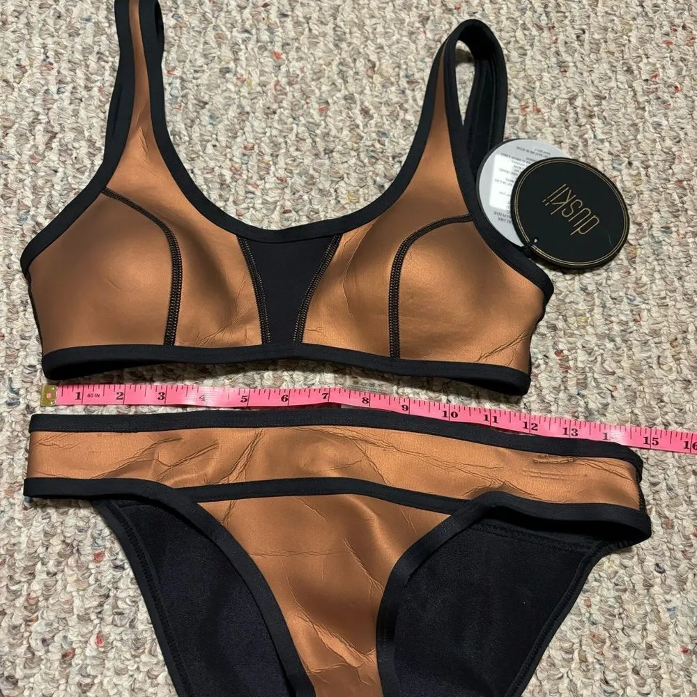NWT Duskii Neoprene Ochre Bikini Amber Brown Bronze Metallic Set - Image 14