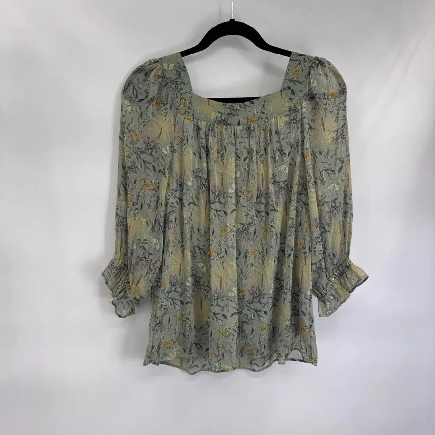 LC Lauren Conrad Forest Fairy Peasant Top Womens Small Green Floral Feminine - Image 9