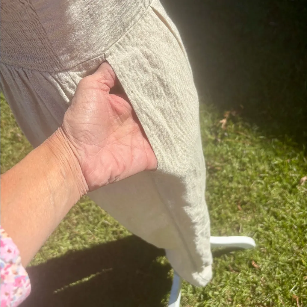 Old Navy Med Fit & Flare Linen-Blend Jumpsuit Natural Linen  Oatmeal Color NWT - Image 4