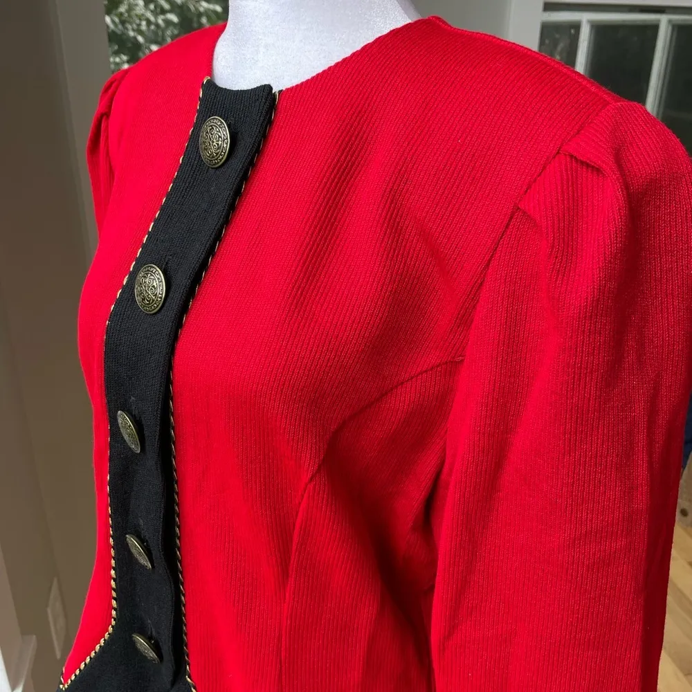 Vintage Red Black Jeffrey & Dara Peplum Cropped Jacket Made in USA Sz 13/14 Size M - Image 2