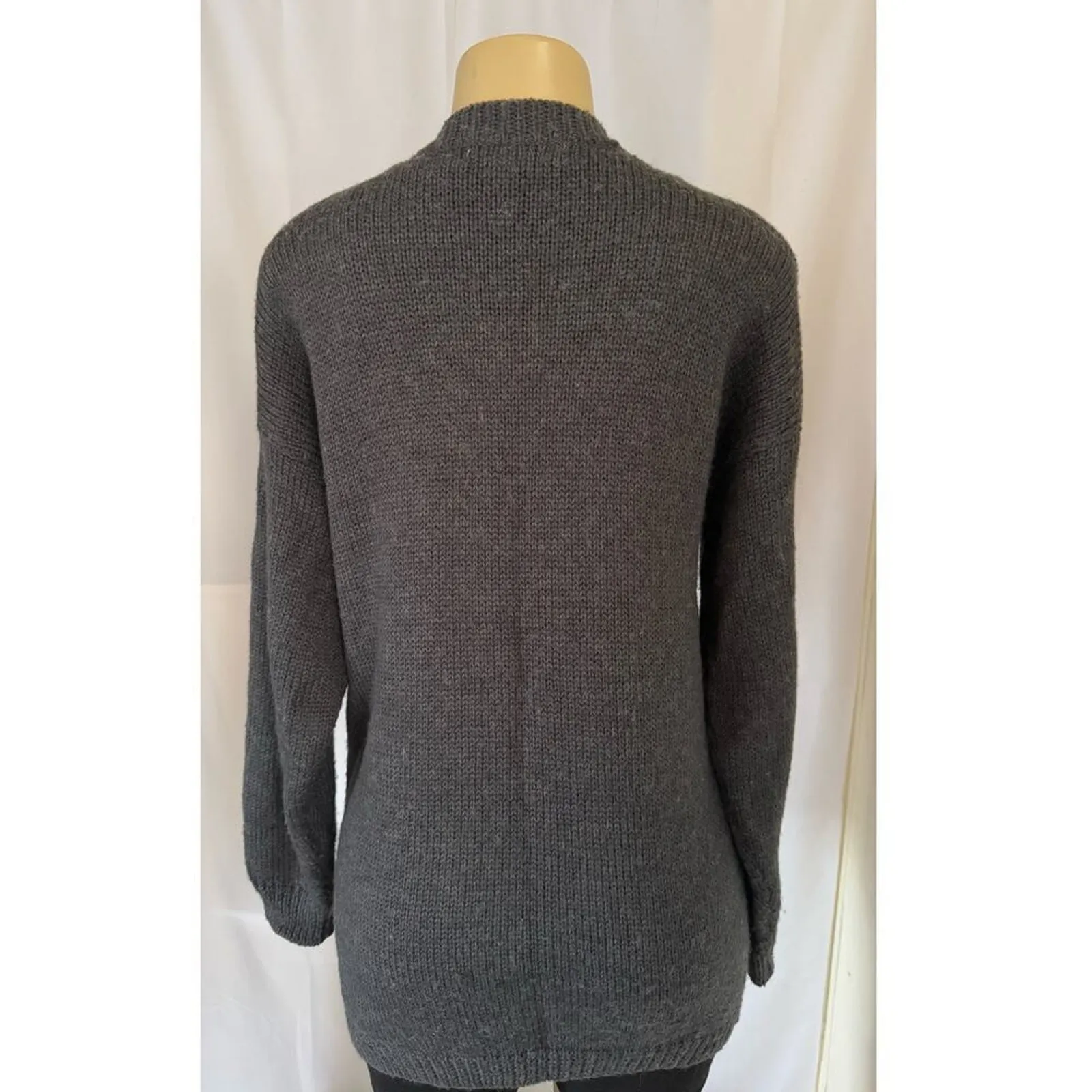 Vintage SK & Company Wool Blend Floral Duster Cardigan Sweater L Boho 80s Gray Size L - Image 2