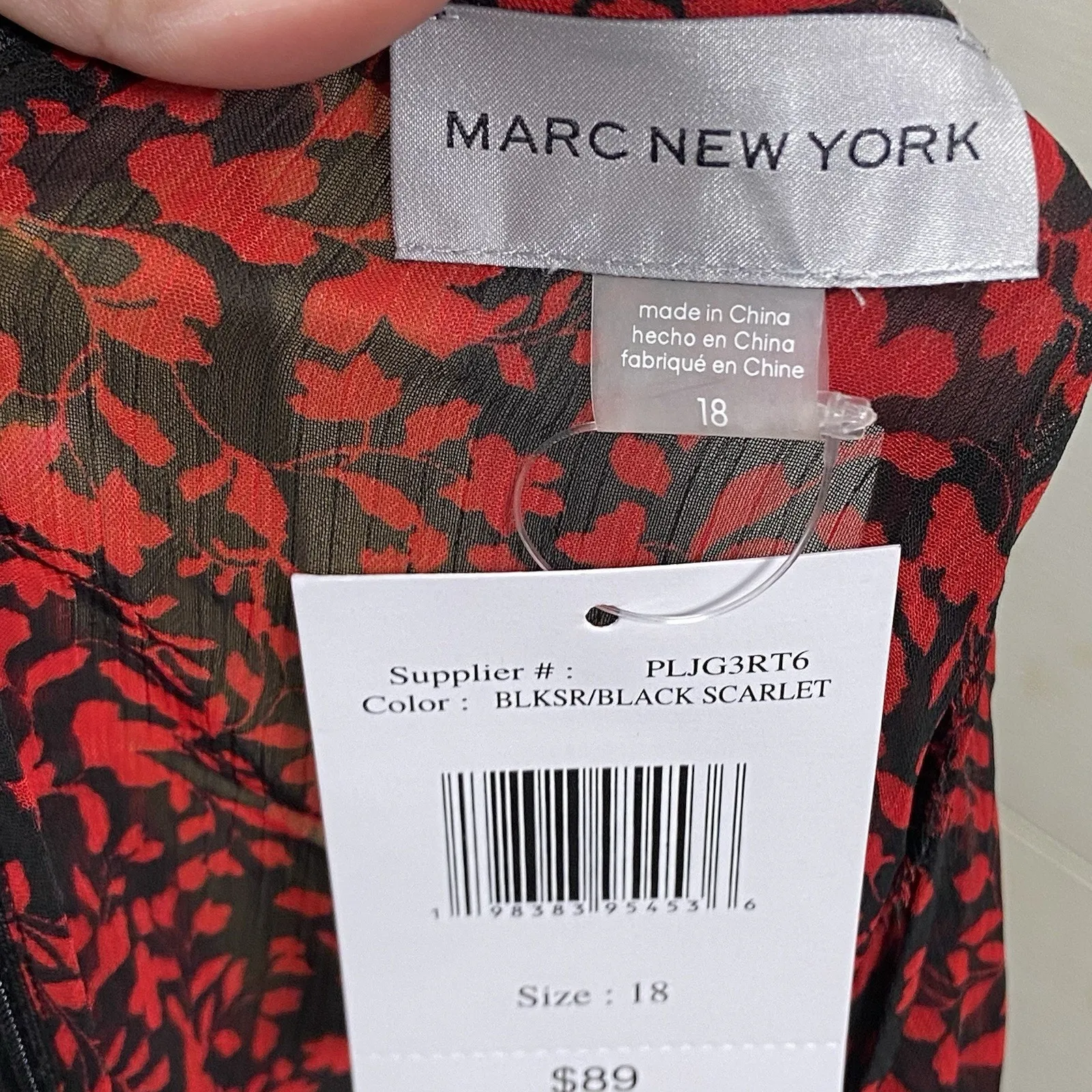 Marc New York Dress Women’s 18 Red Black Floral Sheer Long Sleeve Hi-Low NEW - Image 5