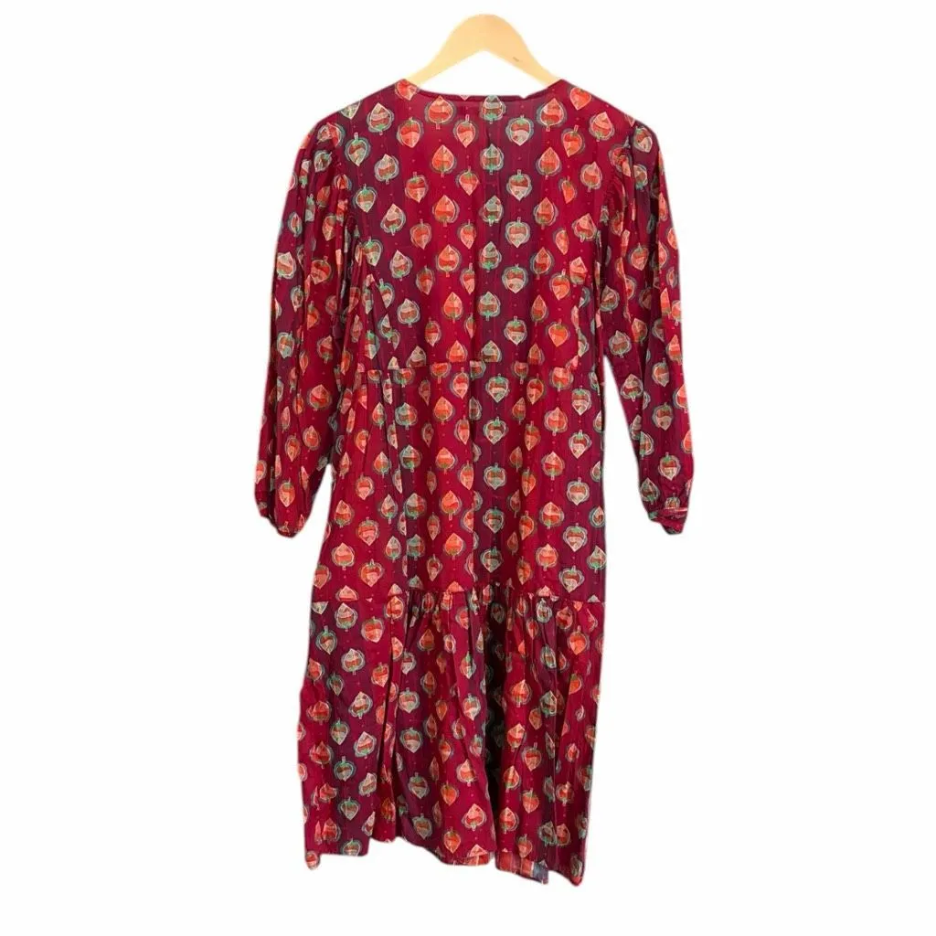 Gudrun Sjoden Nepal Dress Organic Cotton Leaves Acorns Red Size L - Image 3