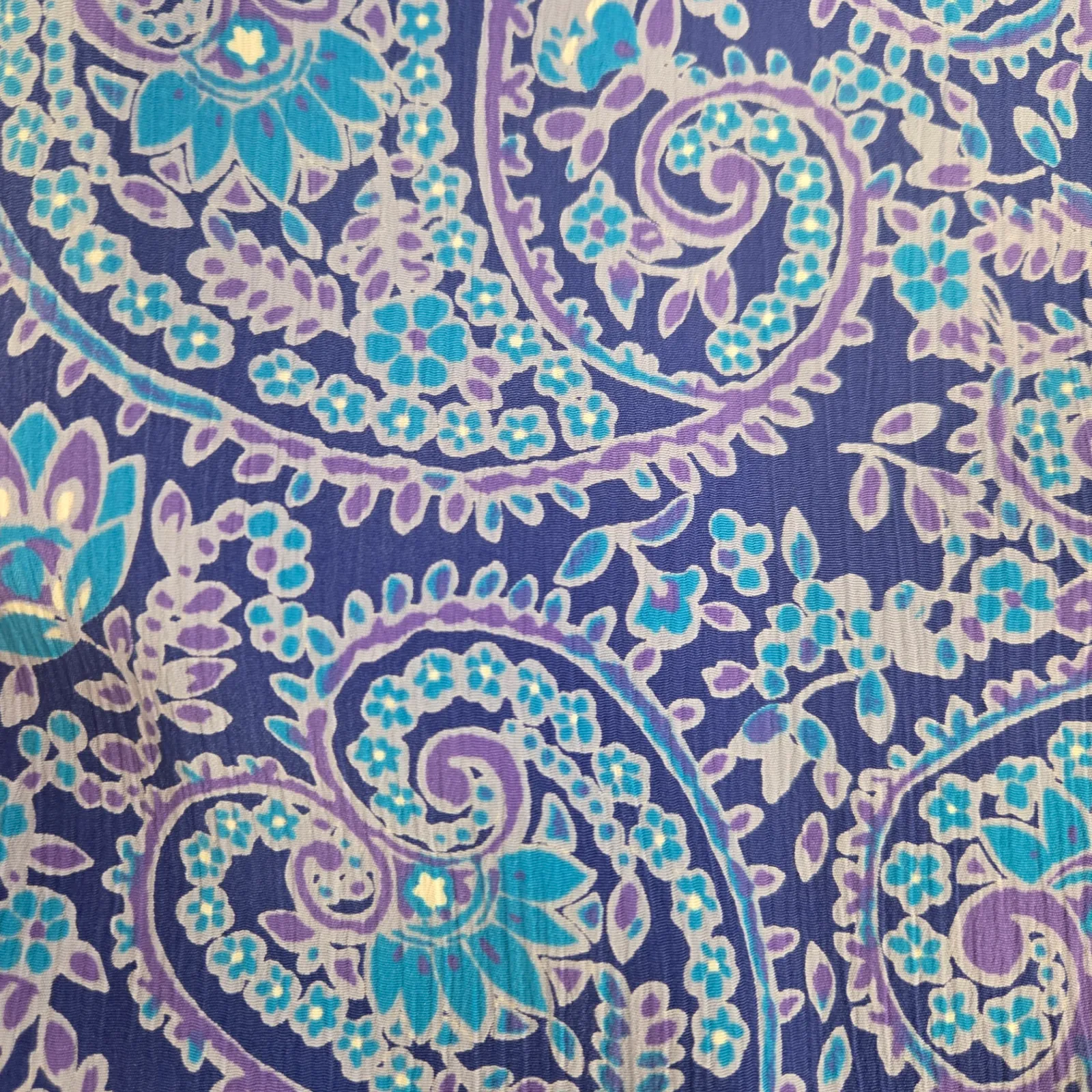 Vintage 1980s Blue Paisley Leslie Fay 3 Piece Skirt Blouse Scarf Set Size 10 Black - Image 6