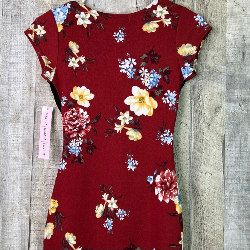 Crave Fame Size XS Terracotta Comb Shirt Cap Sleeve V-Neck Short Floral … - Image 6