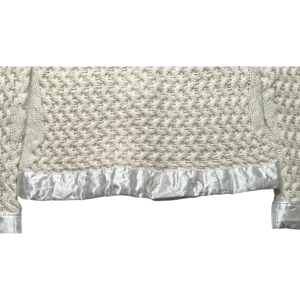 Victorias Secret MODA INTERNATIONAL Ivory Wool Blend Sweater Satin Trim Size XS - Image 8