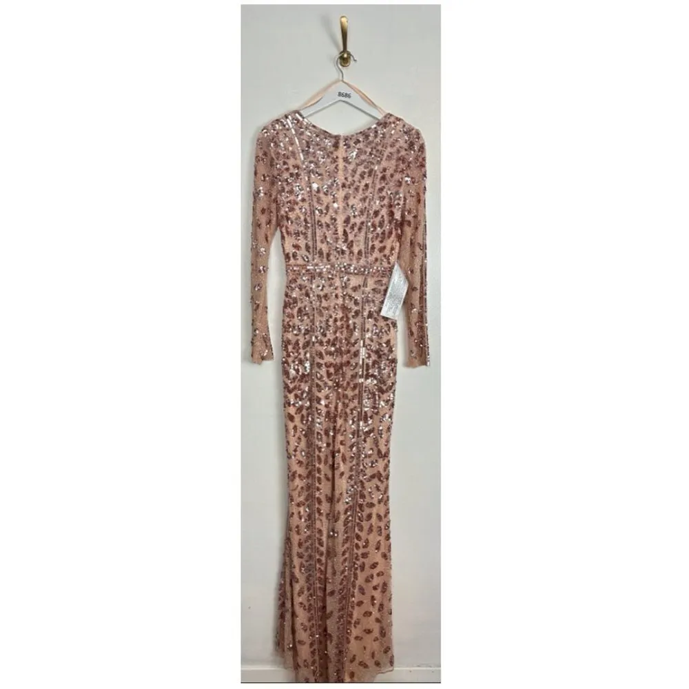 MAC DUGGAL Embellished Long Sleeve Evening Gown in Rose Gold Size US 6 - Image 9