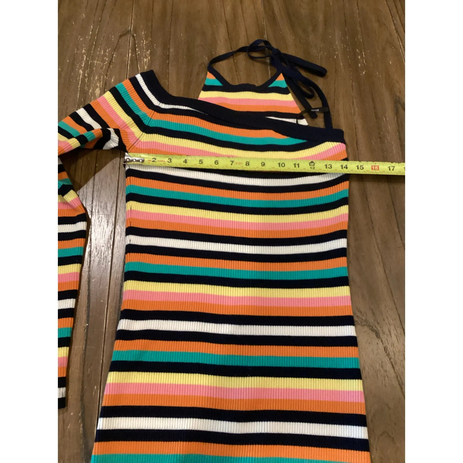 Revolve Monse Striped One Sleeve Halter wool Ribbed Knit Midi Dress Rainbow L Green Size L - Image 6