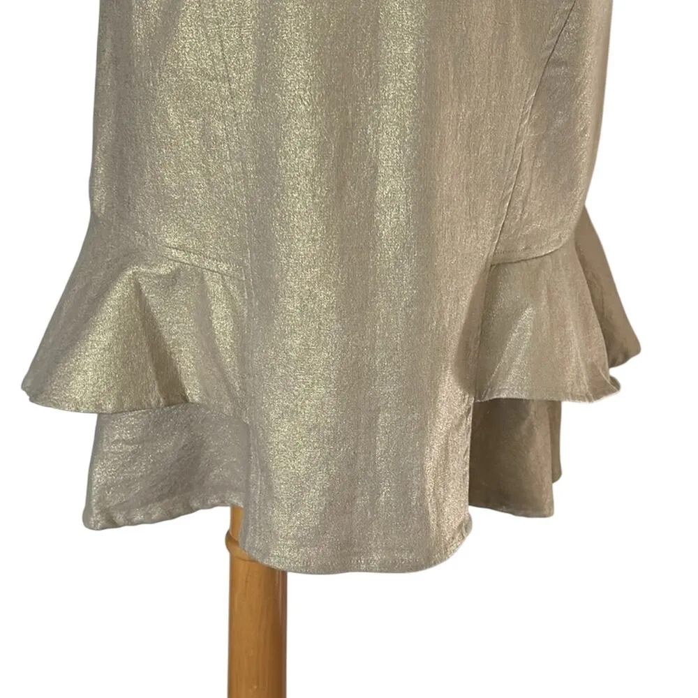 Cache Linen Blend Gold Metallic Lined Skirt Self Belt Tiered Ruffle New $98 NWT - Image 7