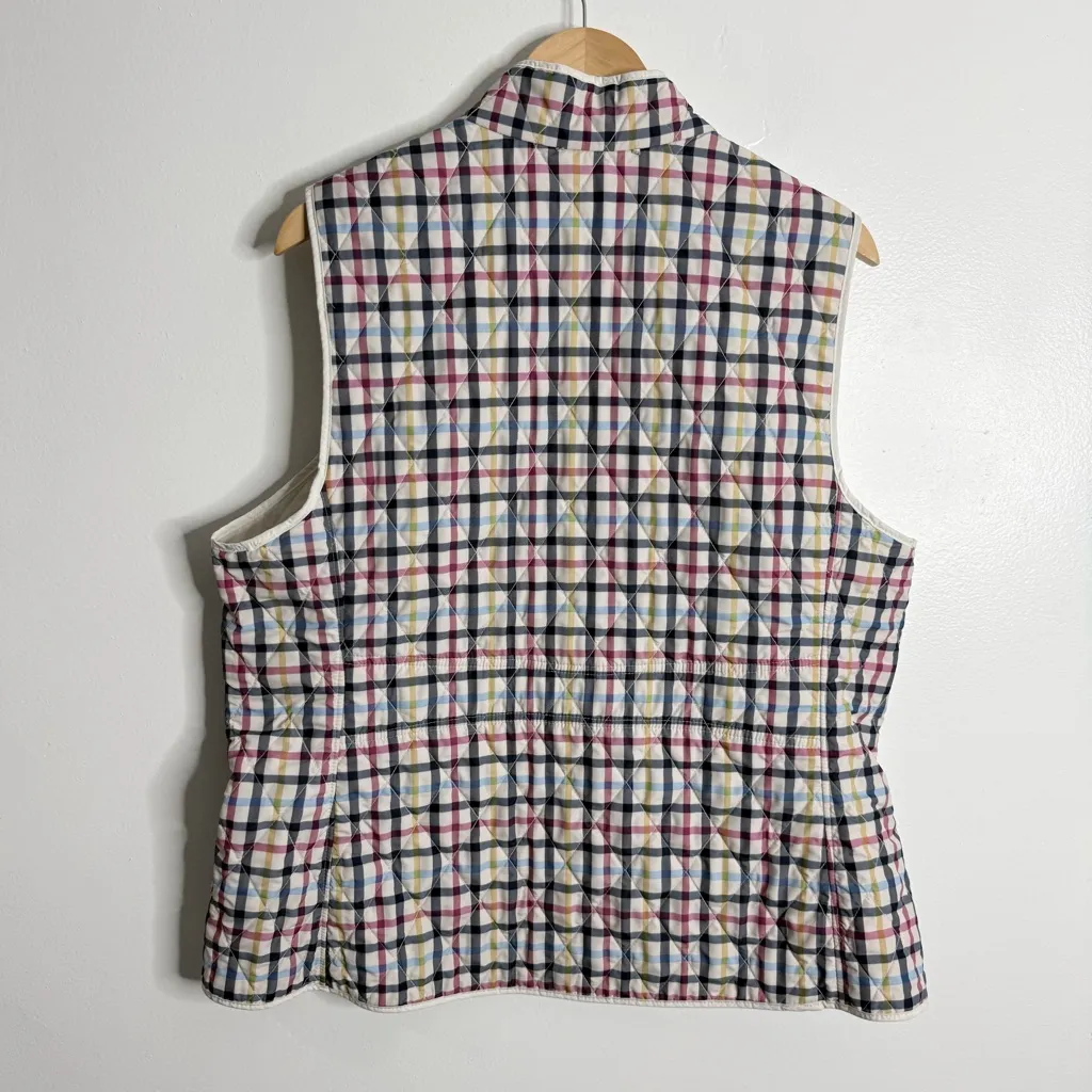 Talbots Reversible Diamond Quilted Vest Plaid White Size Medium With Pockets - Image 2