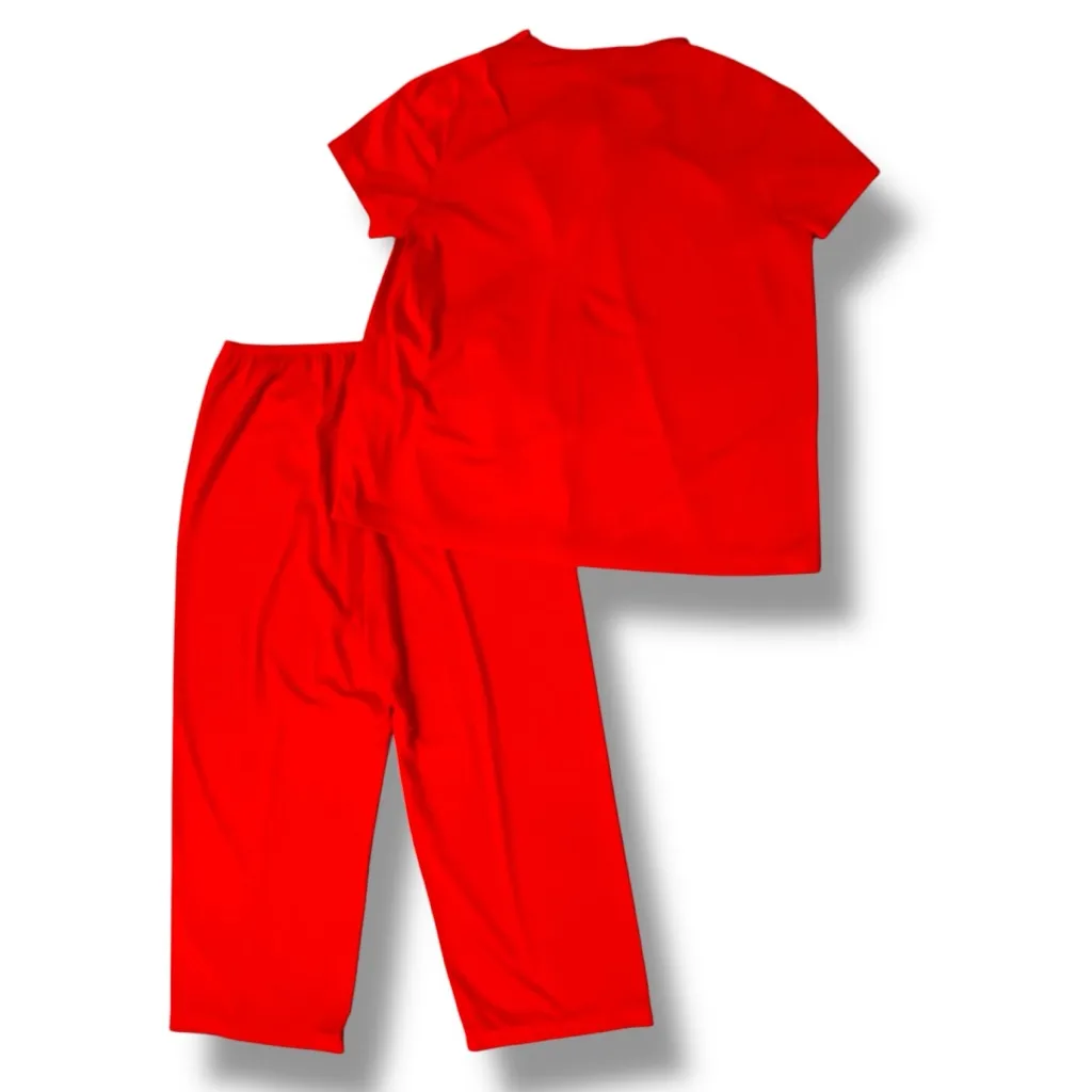 Vtg Vanity Fair Sleepwear Set Top & Pants Christmas Red Nylon Tricot Sz L Short - Image 2