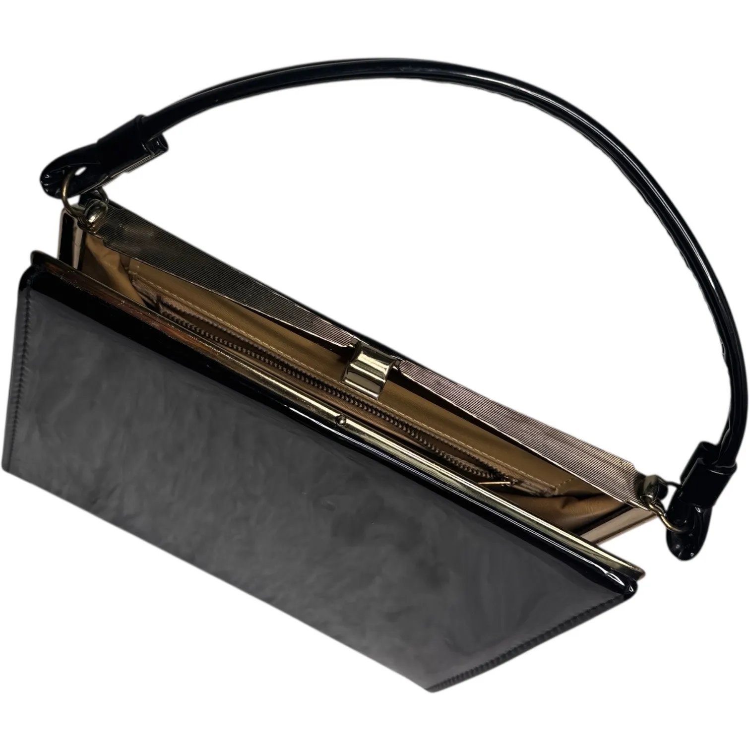 Vintage Aetna Black Patent Leather Box Purse 1960s Structured Frame Handbag - Image 3