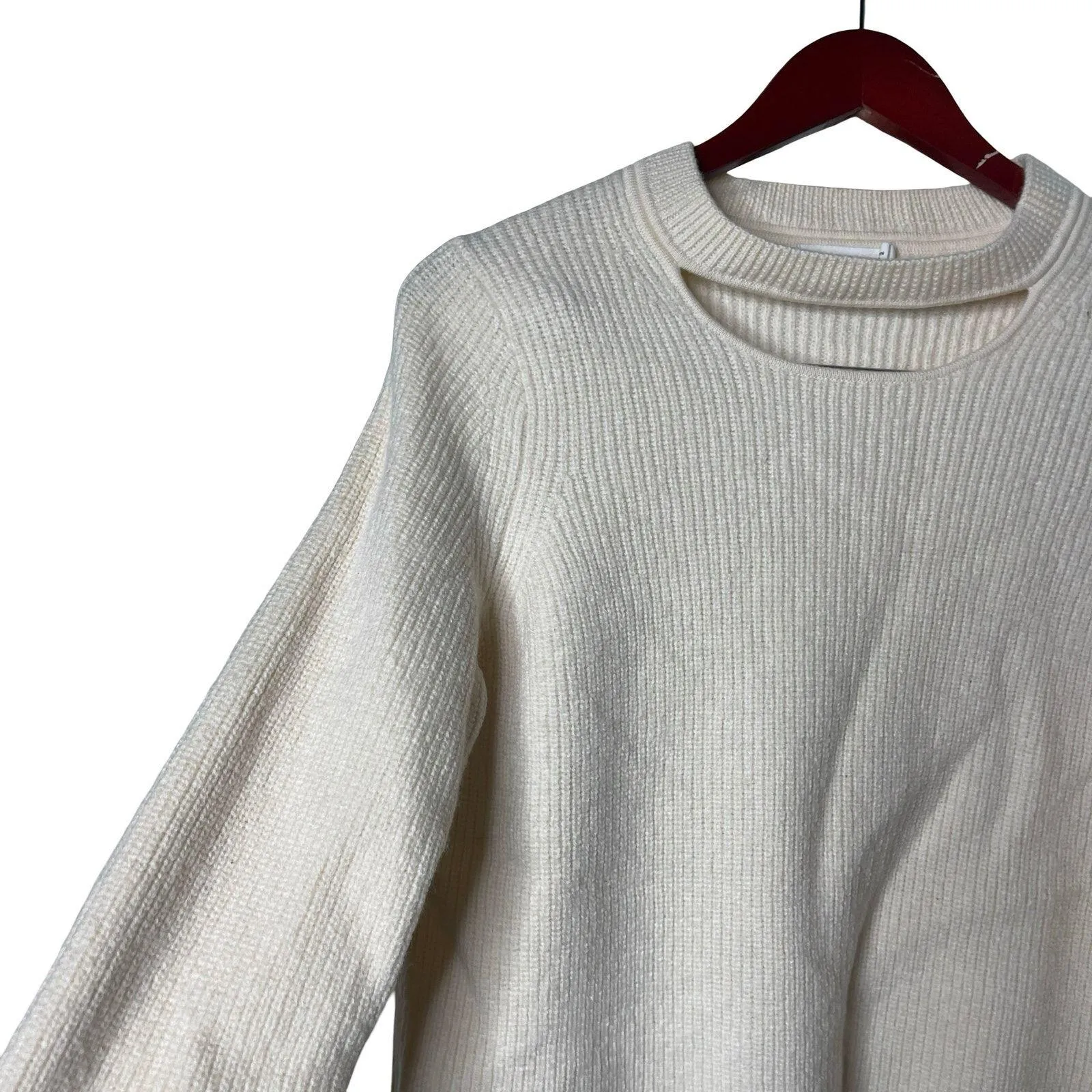 Rag & Bone JEAN Tori Ivory Cutout Crewneck Sweater Merino Wool Pullover Sz M - Image 6