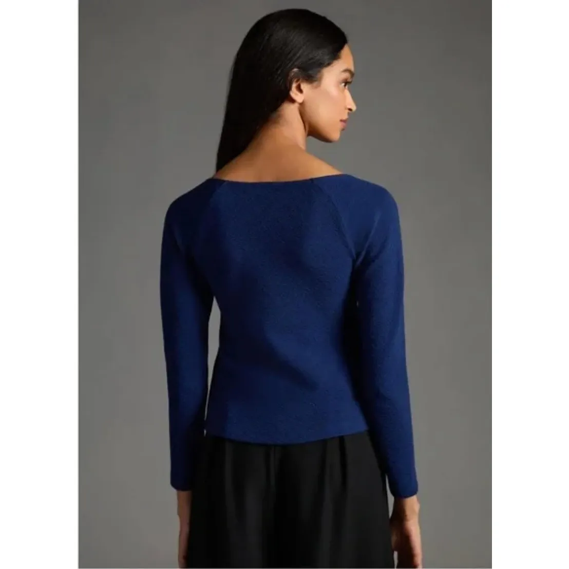 Maeve by Anthropologie Ruched Sweetheart Textured Top Navy Blue Size M Babydoll - Image 2